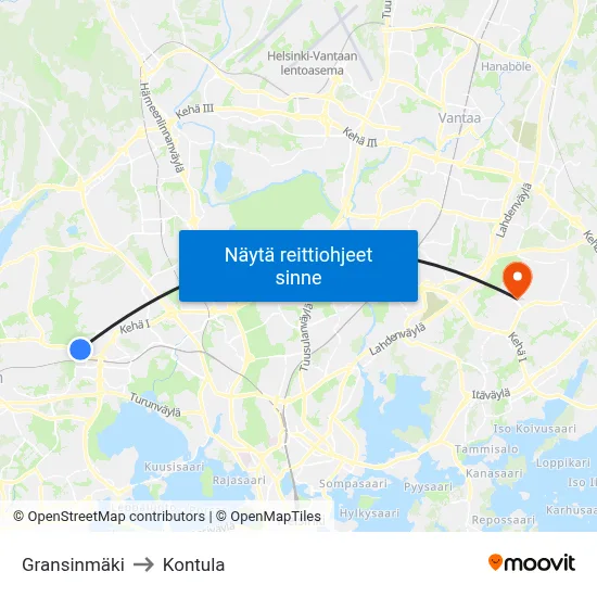 Gransinmäki to Kontula map