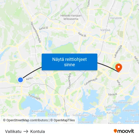 Vallikatu to Kontula map