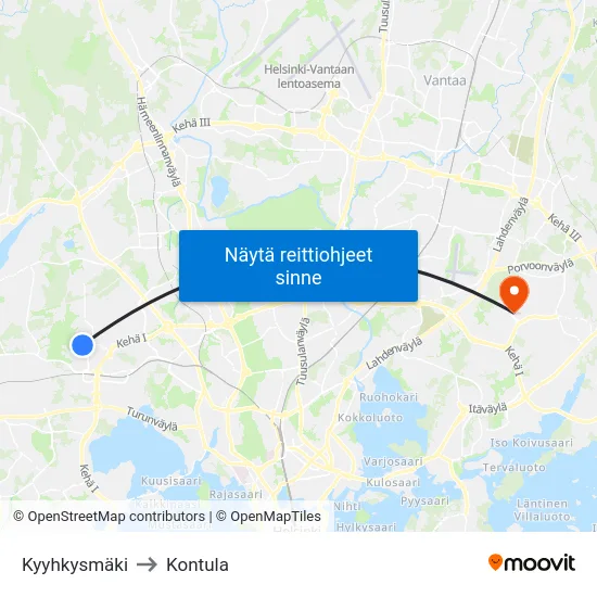 Kyyhkysmäki to Kontula map