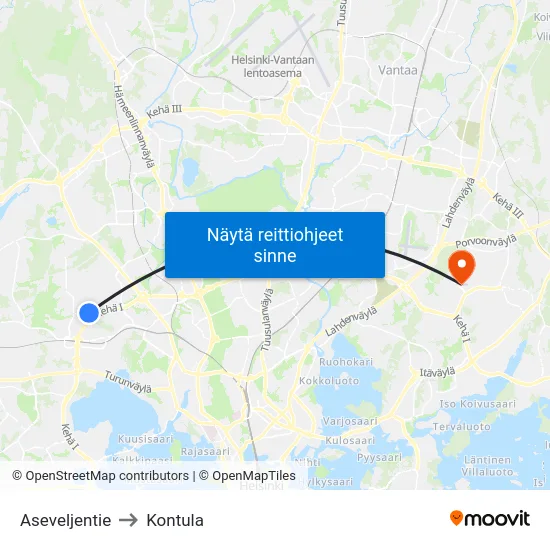 Aseveljentie to Kontula map