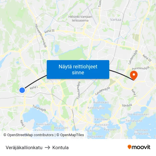 Veräjäkallionkatu to Kontula map