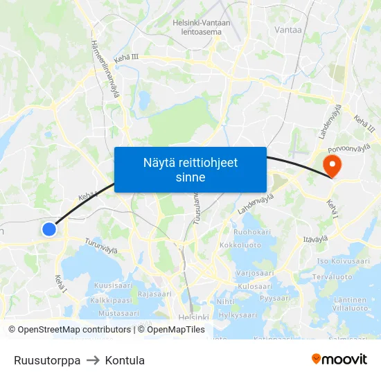 Ruusutorppa to Kontula map