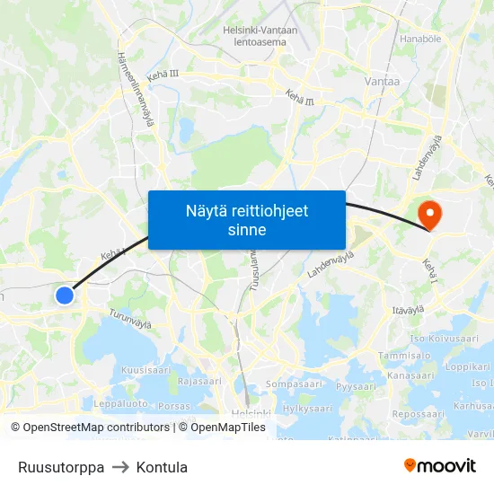 Ruusutorppa to Kontula map