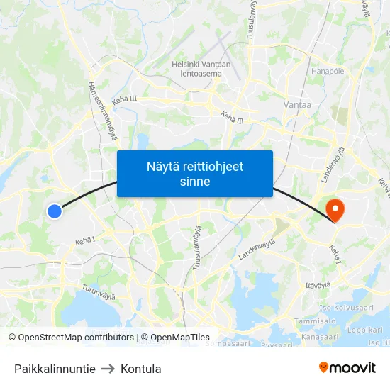 Paikkalinnuntie to Kontula map