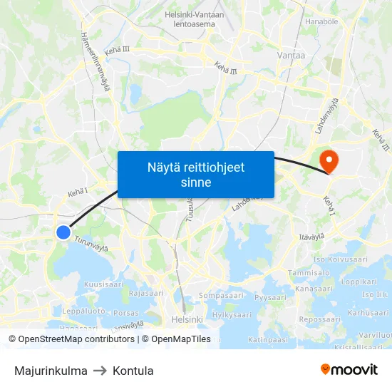 Majurinkulma to Kontula map