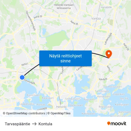 Tarvaspääntie to Kontula map