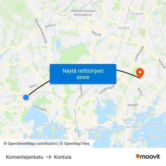Komentajankatu to Kontula map