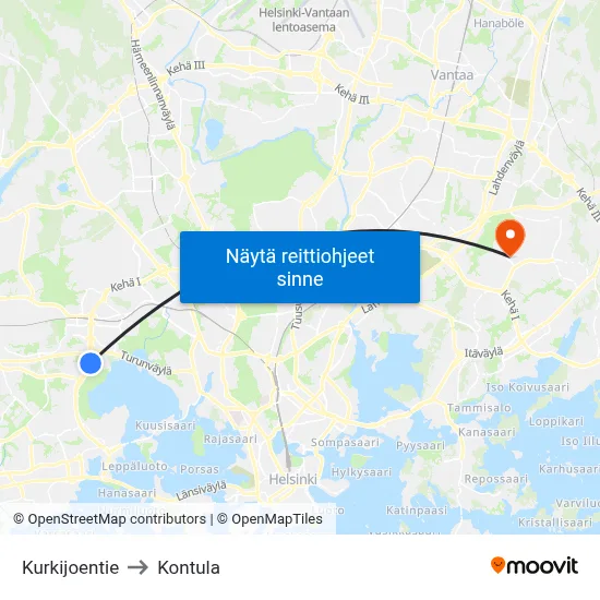 Kurkijoentie to Kontula map