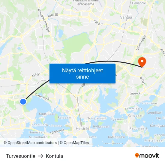 Turvesuontie to Kontula map