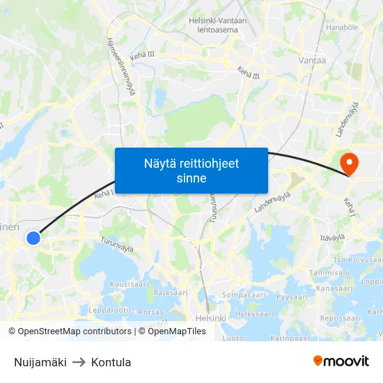 Nuijamäki to Kontula map