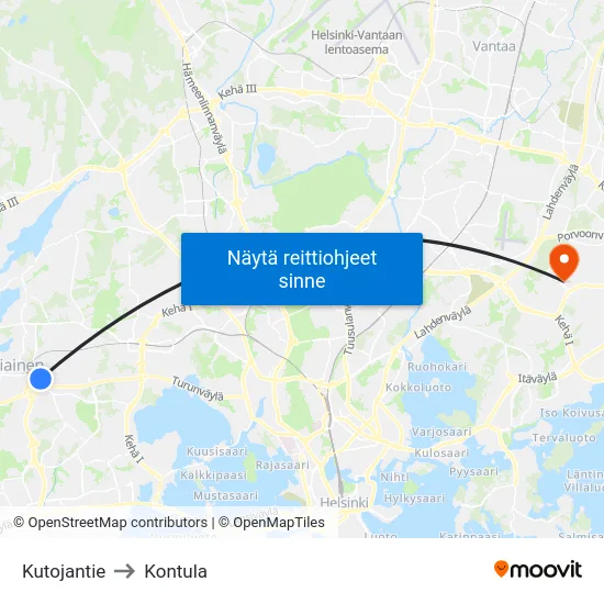 Kutojantie to Kontula map