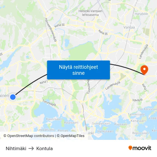 Nihtimäki to Kontula map