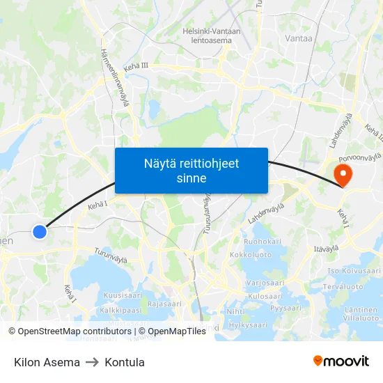 Kilon Asema to Kontula map