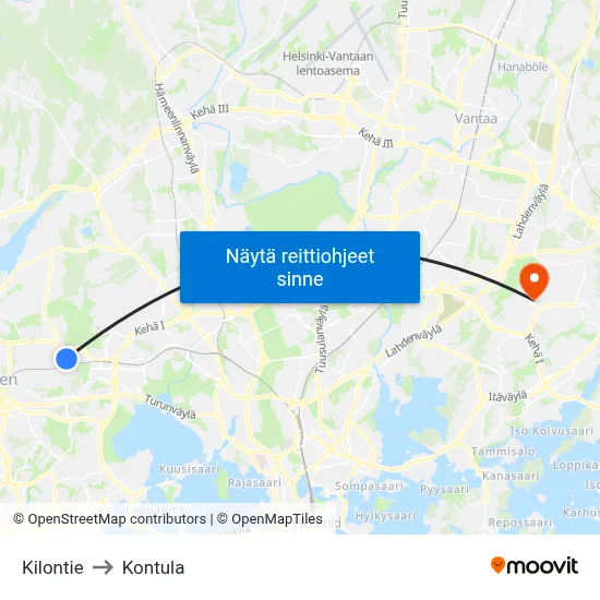 Kilontie to Kontula map