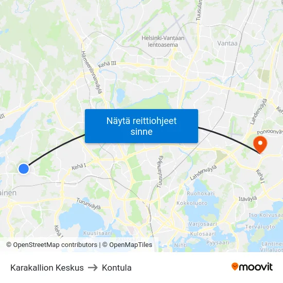 Karakallion Keskus to Kontula map