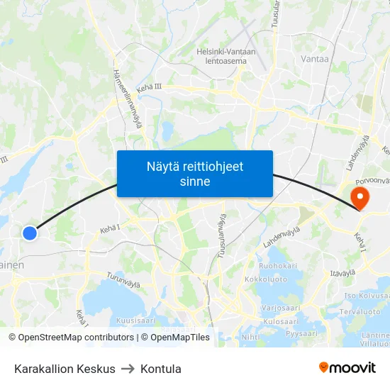Karakallion Keskus to Kontula map