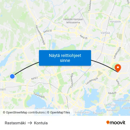Rastasmäki to Kontula map