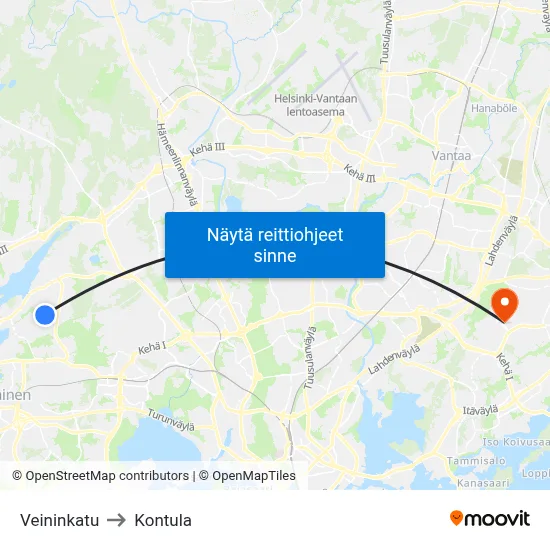 Veininkatu to Kontula map