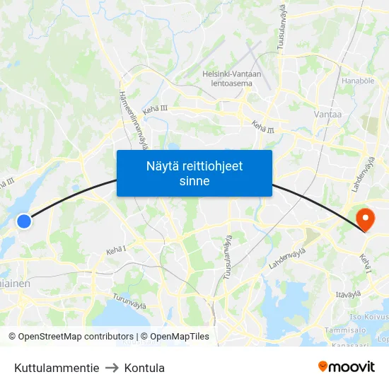 Kuttulammentie to Kontula map
