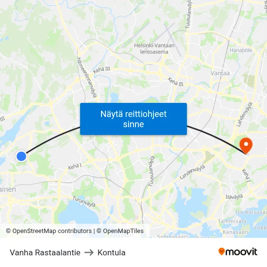 Vanha Rastaalantie to Kontula map