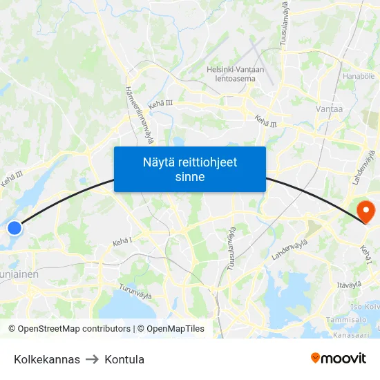Kolkekannas to Kontula map
