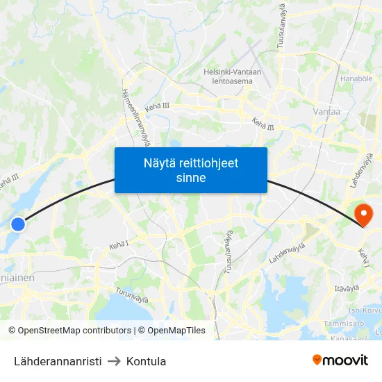 Lähderannanristi to Kontula map