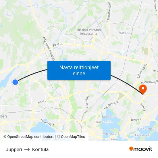 Jupperi to Kontula map