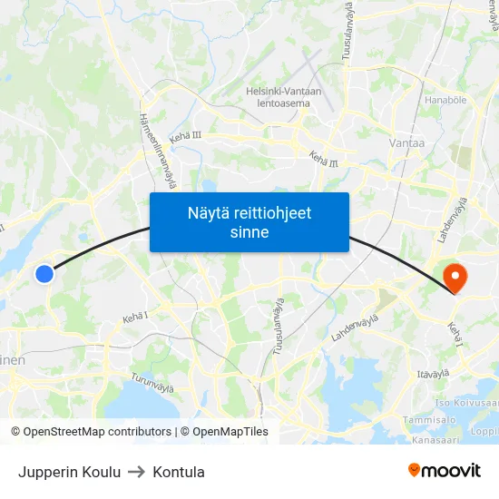 Jupperin Koulu to Kontula map