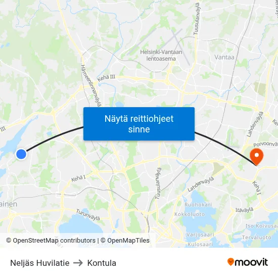 Neljäs Huvilatie to Kontula map