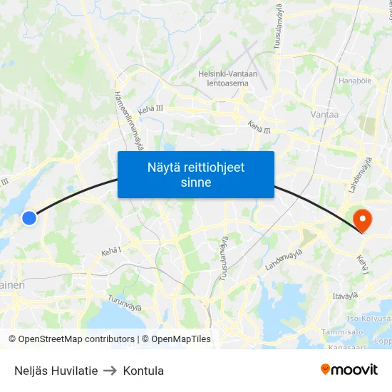 Neljäs Huvilatie to Kontula map