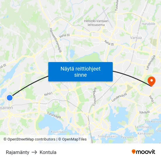 Rajamänty to Kontula map
