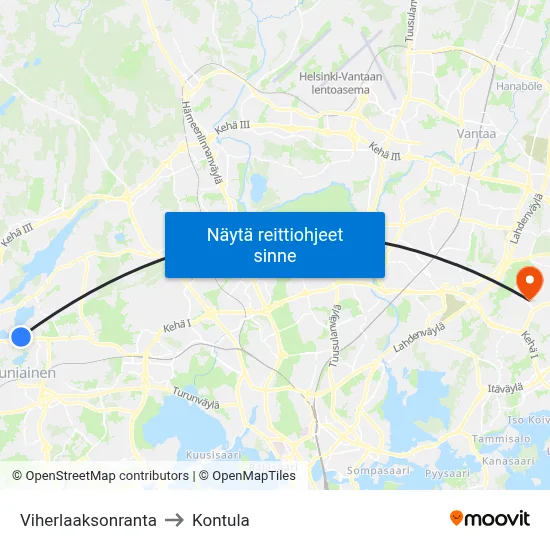 Viherlaaksonranta to Kontula map