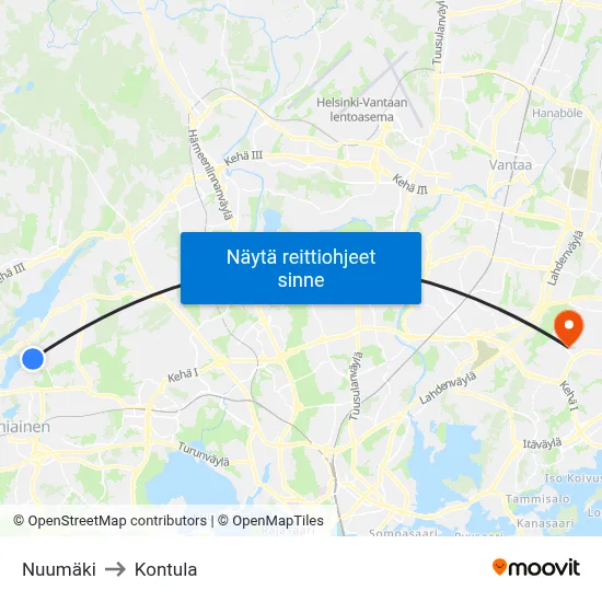 Nuumäki to Kontula map