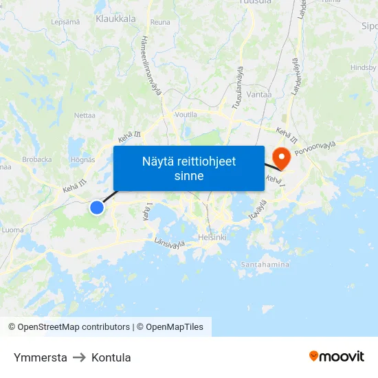 Ymmersta to Kontula map