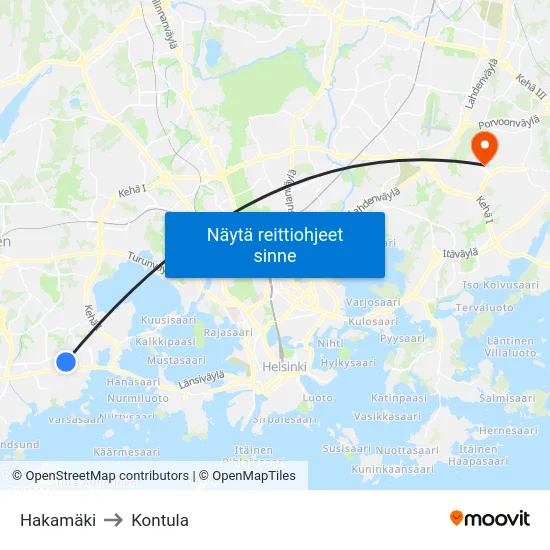 Hakamäki to Kontula map