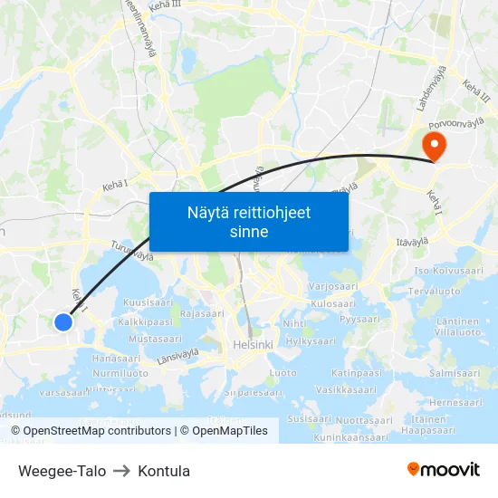 Weegee-Talo to Kontula map