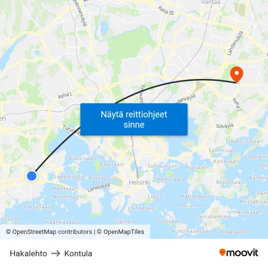 Hakalehto to Kontula map