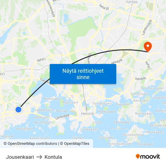 Jousenkaari to Kontula map