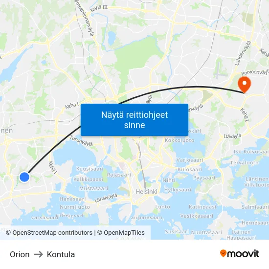 Orion to Kontula map