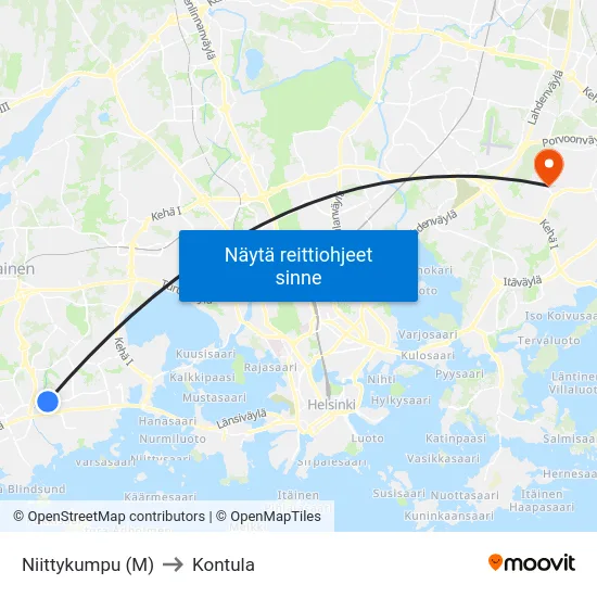 Niittykumpu (M) to Kontula map