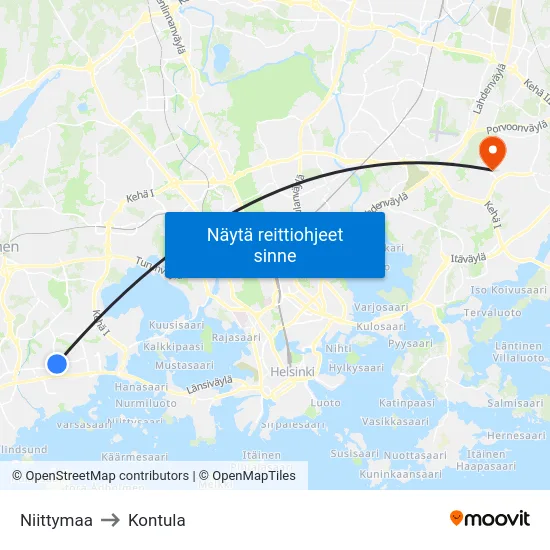 Niittymaa to Kontula map