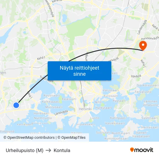 Urheilupuisto (M) to Kontula map
