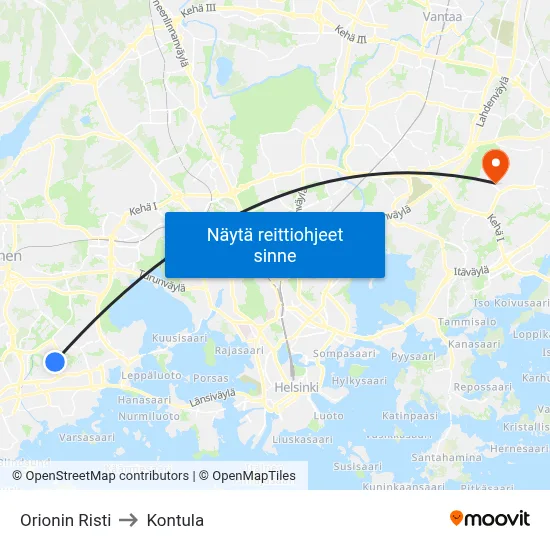 Orionin Risti to Kontula map