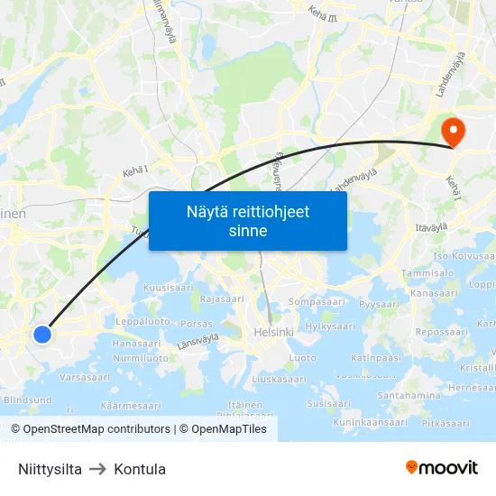 Niittysilta to Kontula map