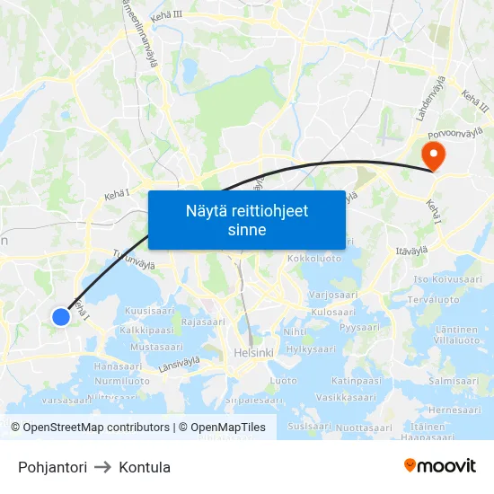 Pohjantori to Kontula map