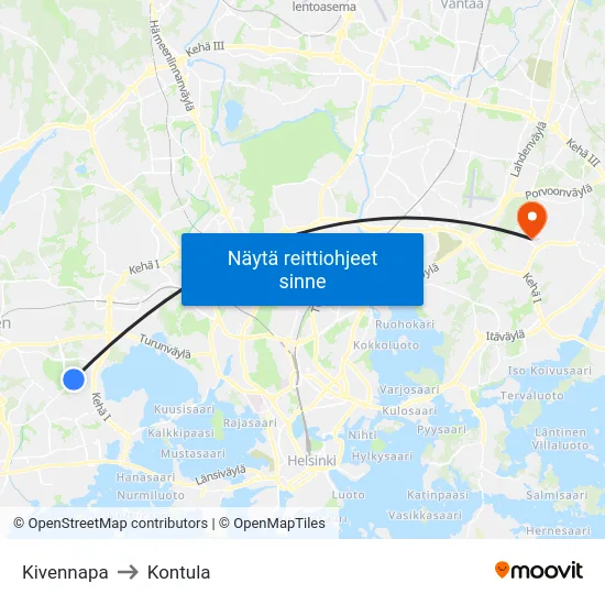 Kivennapa to Kontula map