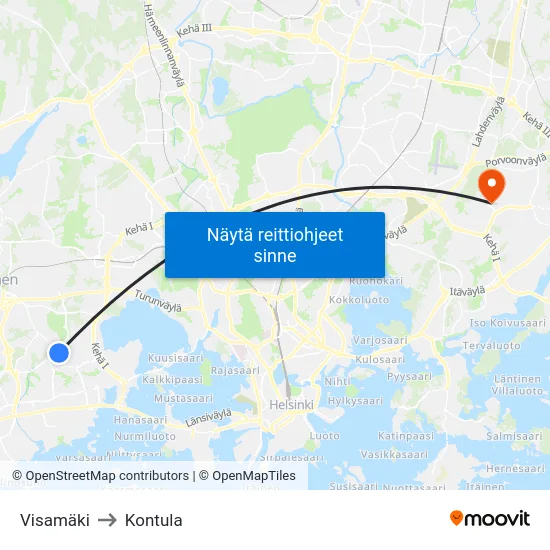 Visamäki to Kontula map