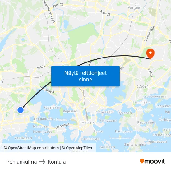 Pohjankulma to Kontula map