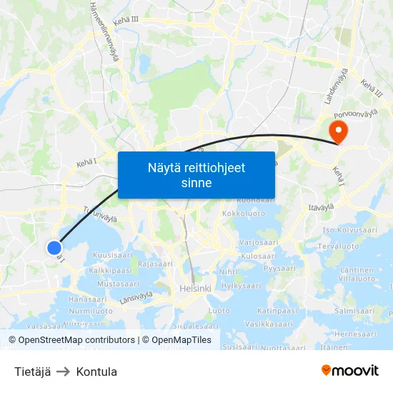 Tietäjä to Kontula map