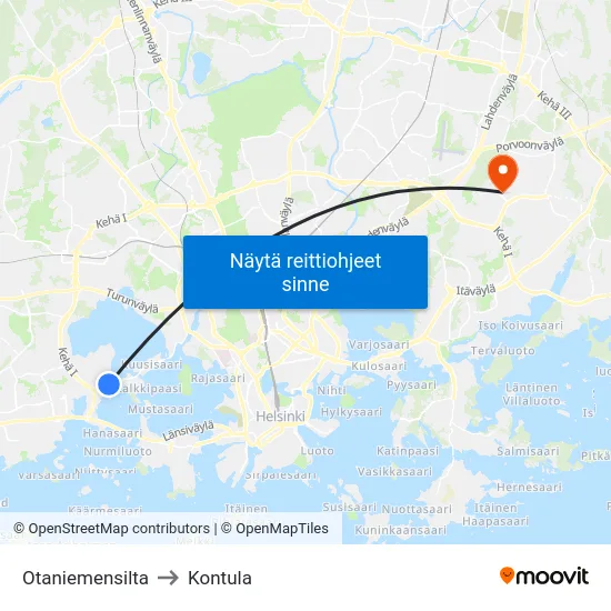 Otaniemensilta to Kontula map